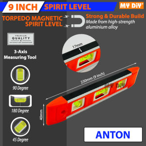 MYDIYHOMEDEPOT - 9" Magnetic Spirit Level Bubble Ruler Torpedo Level 3-Axis Measuring Tool 45° 90° 180°