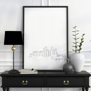 Singapore Cityscape Minimalist One Line Drawing Skyline Print Vertical Wall Art Canvas Poster Abstract Painting for home decor