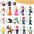 18pcs/set Super Mario Bros Family PVC Figures Toys Mario Luigi Wario Waluigi Toad Yoshi Princess Peach Donkey Kong Cake Topper. 