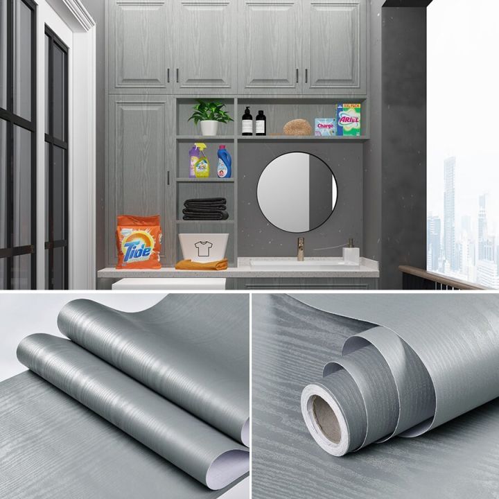Wood) Grey Color Wood Texture Wallpaper Sticker Furniture Renovation