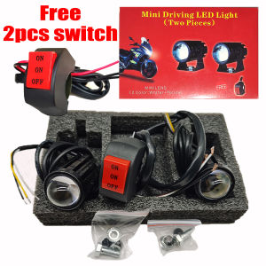[Free 2pcs Switch] 1pair Universal Mini Driving Lights White+Yellow Sport Lights Motorcycle Car