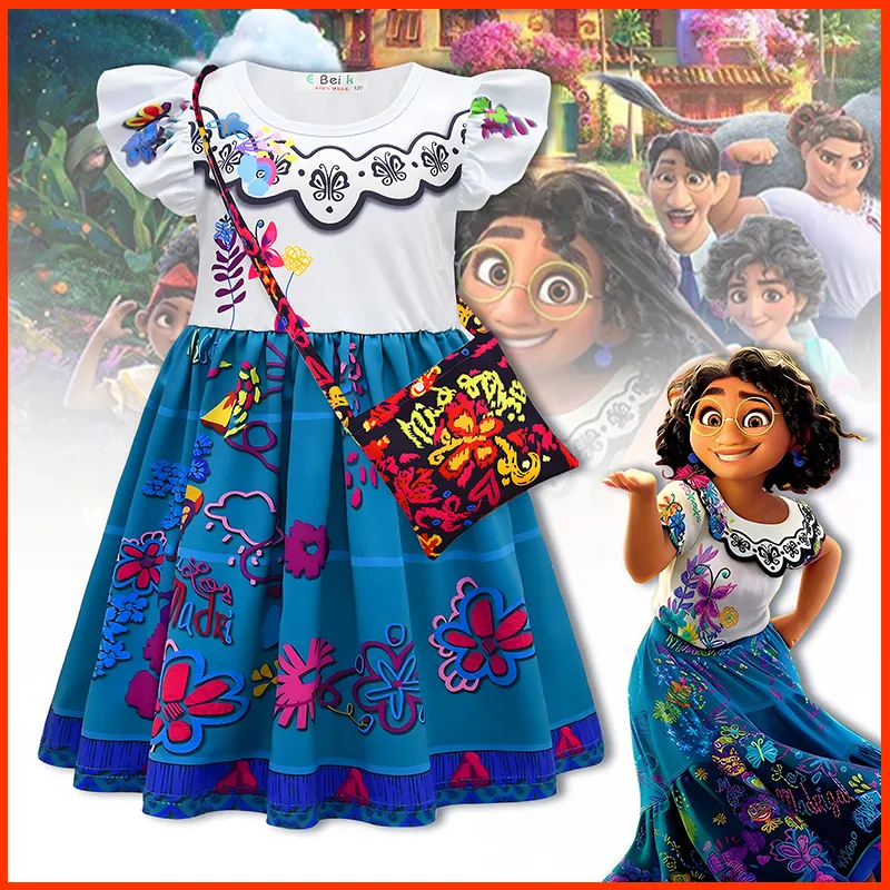 Disney Encanto Cartoon Toddler Girl Dress ＋Bag Chidlren Cartoon Dresses  Baby Print Party Frocks