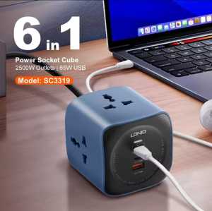 LDNIO Stop Kontak SC3319 Power Socket Colokan Listrik Cube USB C QC Fast Charging