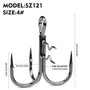 CHUAN Niken đen Móc ba chấu Gói 5 chiếc Được gia cố. Móc ba ngạnh Cao cấp Thép carbon Móc thép carbon Dành cho Bass