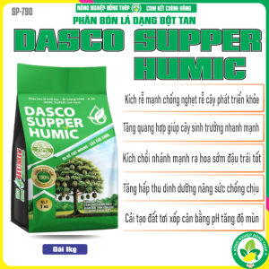 Phân Bón Lá Dạng Bột Tan DASCO SUPPER HUMIC – Ra Rễ Cực Nhanh Cây Cực Khỏe- Tăng Hấp Thu Tăng Sức Chống Chịu Giảm Độc Tính Của Các Dư Lượng Thuốc BVTV (Gói 1Kg)