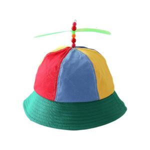 Kids Cotton Helicopter Propeller Bucket Cap Color Block Patchwork Dragonfly Beaded Summer for Sun for Protection Fisherm