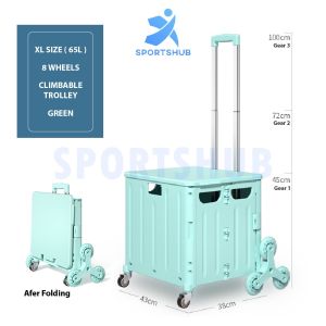 65L Foldable Large Shopping Cart Collapsible Grocery Trolley Utility Cover Folding Trolley with 360 Rotational Wheel