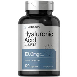 Horbäach 1000mg Hyaluronic Acid MSM Capsules 120 Count Clean Allergen-Free Formula Oral Supplement for Daily Skin Moisture & Joint Mobility Wellness Maintenance
