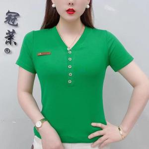100KG Fat Female Can Wear Internet Celebrity Stretch V neck Short Sleeve Ladies T shirt Fit and thin Korean Style Age reduction blouse women Plus Size tees with button