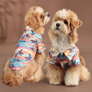 QEFEE Coconut Tree Printed Dog Shirt Hawaii Style Cute Pet Shirt Pet Products Comfortable Cool Thin Cat Shirt for Small Medium Large Dog
