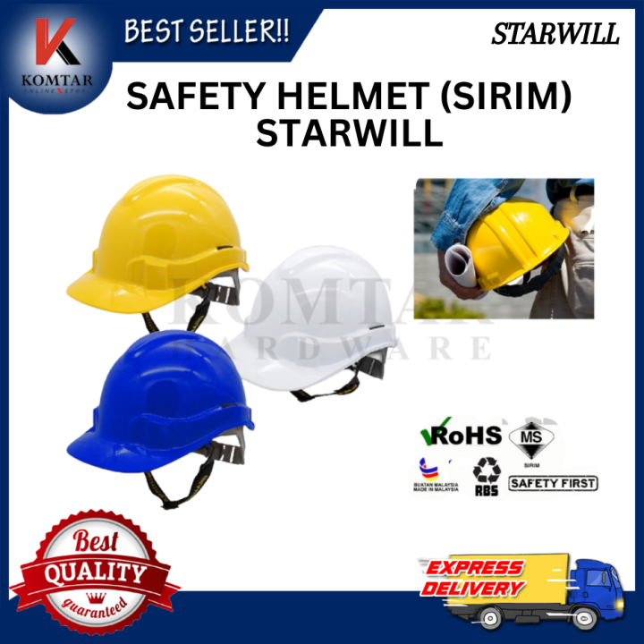 SAFETY HELMET BLUE YELLOW WHITE (SIRIM) STARWILL TOPI KESELAMATAN | Lazada