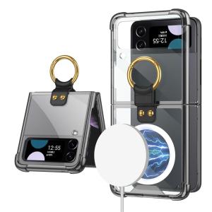 【Ring & bracket】isscase cho Samsung Z lật 4 trường hợp giá đỡ vòng trong suốt không dây sạc Magsafe trường hợp cứng MagSafe vỏ điện thoại