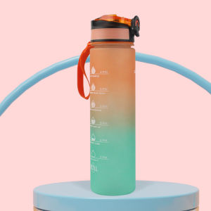 Botol Minum Gradasi 2 Warna Botol Olahraga Motivasi Viral Rainbow 1 Liter Dengan Sedotan YML-010