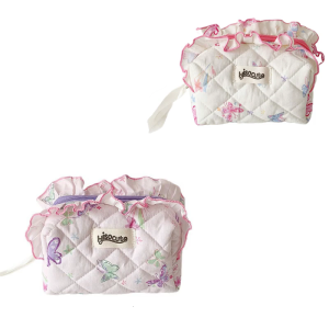 Lace Trim Polyester Cotton Makeup Pouch with Zippers for Women and Girls Secure Storage Stylish Cosmetic Organizer