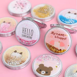 Gương trang điểm mini 2 mặt vỏ ngoài nhũ kim tuyến Gương 2 mặt gấp gọn nước kim tuyến chảy lấp lánh