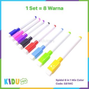 Spidol Anak Spidol Papan Tulis Mini Warna Warni 8 in 1 + Penghapus Kidu Toys