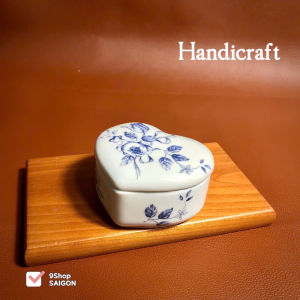 [Hàng Hiếm Japan Limited] 01 Chiếc Hộp Bằng Sứ Hand Made Hoa Hồng Xanh Siêu Xinh
