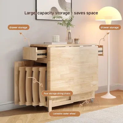 NKOL Pre Order Customizable -Vintage Walnut Wood Folding Dining Table and Chair Set Modern Minimalist Solid Wood Dining Set 2026 New Style Space Saving Furniture for Small Home Apartment