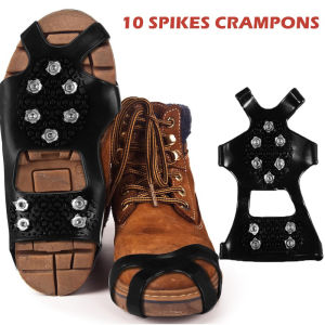 [SG Stock] 10-Piece Ice Cleats Spikes Anti-Slip Snow Shoe Grippers Stainless Steel Winter Crampons Non-Slip Shoe Spikes for Ice Snow Muddy Ground Universal Fit for Men Women Daily Footwear & Outdoor Hiking Walking