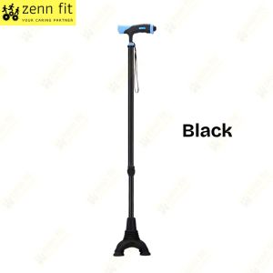Anti-Slip Aluminum Walking Stick LED Light Handle Leg Support Base Adjustable Height For Elderly Max 100KG