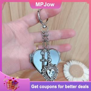 【MPJow】 Folding Heart Mirror Keychain Cross Charm Pendant Keyring Jewelry For Girl Women Gift Bag Decoration