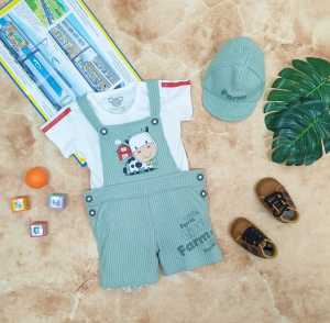 Overall Anak Bayi Laki-Laki / Bodysuit Anak Bayi Laki-Laki Motif Little Farm Sapi Estimasi Usia 0-9 Bulan