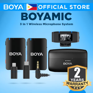 BOYA BOYAMIC 3 in 1 Wireless Microphone with 15 hours of Onboard Recording & HD Noise Cancellation with 50 hours of Battery Life 300M Wireless Transmission 8GB Storage Wireless Charging OLED Screen 3 Output Modes and Lavalier Microphone