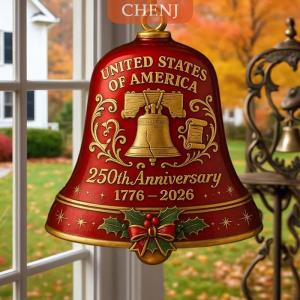 [COD] CHENJ เครื่องประดับกระดิ่งครบรอบปีของ250th ของสหรัฐอเมริกา-ของตกแต่งที่ระลึกสีแดงและสีทอง3D ออดประตูหรูหราสำหรับวันหยุดพักผ่อนของคนรักชาติ