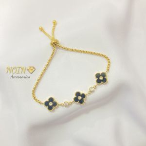 Gelang Bunga Clover Mata Titanium Model Serut Anti Luntur & Karat COD