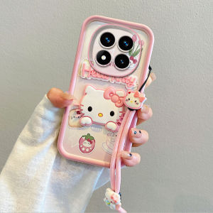 Soft Casing Redmi Note 14 Pro + Note14Pro Plus 5G 4G Cute Colour Graffiti 3D Cartoon Phone Case with Dolls Lanyard Lens Protection Silicone Back Cover 2025