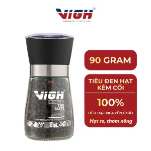 ViGH Tiêu Đen Hạt Nguyên Chất 90g - Kèm Cối Xay Tiện Lợi | Hương Cay Nồng Tự Nhiên Dễ Bảo Quản