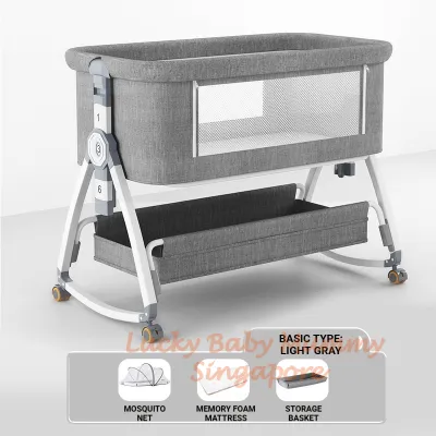 Rocking Baby Cot with Storage | Adjustable Cradle Bed with Wheels | Newborn Bassinet 0–3Y