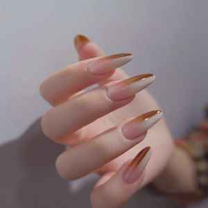 【 With Glue】24pcs Fake Nails Set With Glue French Finger Nail Art Ink&wash Extended False Nails Free GifT