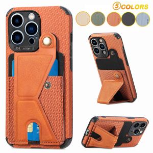 🔥เคสโทรศัพท์มือถือ HOCE สำหรับ IPhone 13/12 Mini/11/14/15 Pro Max XS XR X 7/8 Plus SE การ์ดหนังกระเป๋าแบบพับได้คาร์บอนไฟเบอร์