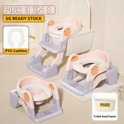 [SG STOCK] New Children Ladder Step Toilet Foldable Adjustable Soft Cushion Potty Training Seat With Step Stool Ladder