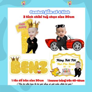 Combo hình chibi sinh nhật cho bé trai gái trang trí sinh nhật thôi nôi HAPPYKID COMBOCHIBI