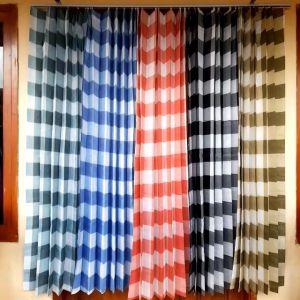 Gorden Kotak Minimalis / Gorden Jendela / Gorden Pintu / Hordeng Cantolan kawat Motif Kotak Emily Aesthetic