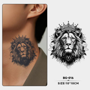 Lion Head Herbal Tattoo Sticker for Men Waterproof Long-lasting Juice High-end Feel Lion King Arm Back of Hand Neck Realistic Tattoo