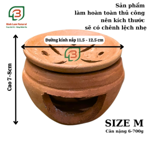 Bếp Xông Thảo Mộc Bếp Xông Bồ Kết nắp rời Gốm Chăm thủ công decor xinh xắn siêu bền chịu nhiệt giá sỉ tại lò Bình Lam Natural - Nhiều size [Bảo hành bể vỡ]