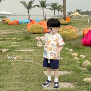 Set bộ cộc tay Beemo in tràn sở thú dẽ thương vải cotton thoáng mát cho bé trai từ 9-24kg 5079BHB