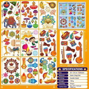 9pcs/set Deepavali Static Window Clings Diwali Festival Glass Window Decor Stickers for Home Decoration