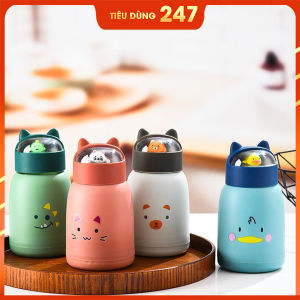 Bình nước giữ nhiệt 360ml nắp thú dễ thương lõi thủy tinh bọc nhựa cách nhiệt ( giao ngẫu nhiên )