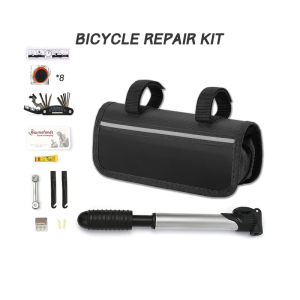Bicycle Repair Kit Bag with Mini Pump Portable 16 In 1 Tire Patch Glue Levers Multi Repair Tool Bag Complete Set SP128