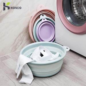 Konco Travel Folding Wash Basin Bucket Container Portable Fruit Basin Collapsible Silicone Washtub Baby Washbasin Bathroom Accessories