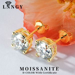 Lnngy 0.3-2CT Moissanite Stud Earrings for Women 14k Gold Filled Sparkling Four Claws Lab Diamond Earring With Certificates2026