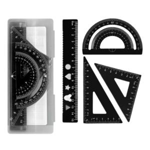 4 Pcs Ruler Protractor Set Geometry Tool Metal Ruler Set Triangle Ruler for Classroom Homework Learning Accessories