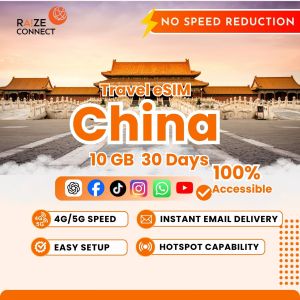China eSIM | 5-20GB High Speed | 30 Days Data Plan | Raize Connect