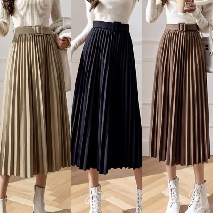 Bangkok Thailand High Quality Pleated Skirt with Belt Retro Long Skirt For Women Comfortable Wear Lazada PH