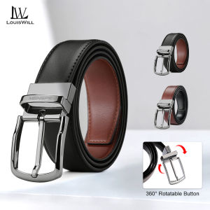 LouisWill Men Belt Outdoor Simple Belt Pin Buckle Belt Rotating Buckle Second-layer Cowhide Waistband Double-Sided Two-Color Belt Youth Sports Pant Belt Simple Nice Waistband