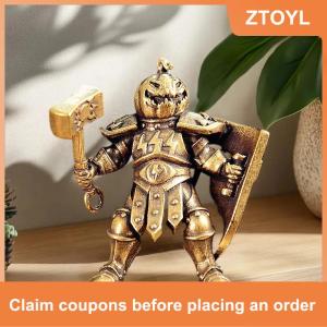 【ZTOYL】 Brass Made khiên người lính bức tượng bí ngô Quỷ chiến binh hiển thị với búa bí ngô Mũ figurine trang trí văn phòng nhà